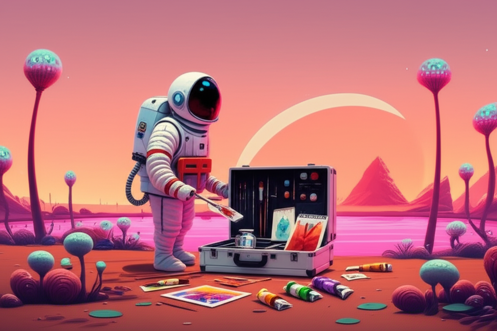 Astronaut artist on alien planet